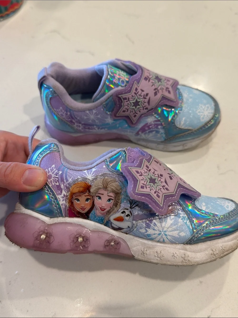 Kids Frozen Elsa Anna Light Up Girls Sneakers Velcro Disney Size 10